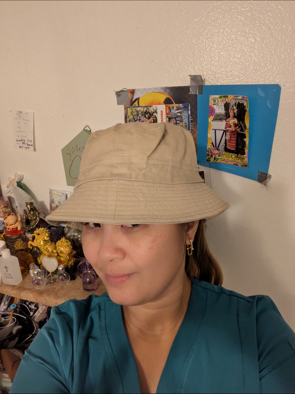 Beige Cotton Bucket Hat - Womens Casual Sun Hat